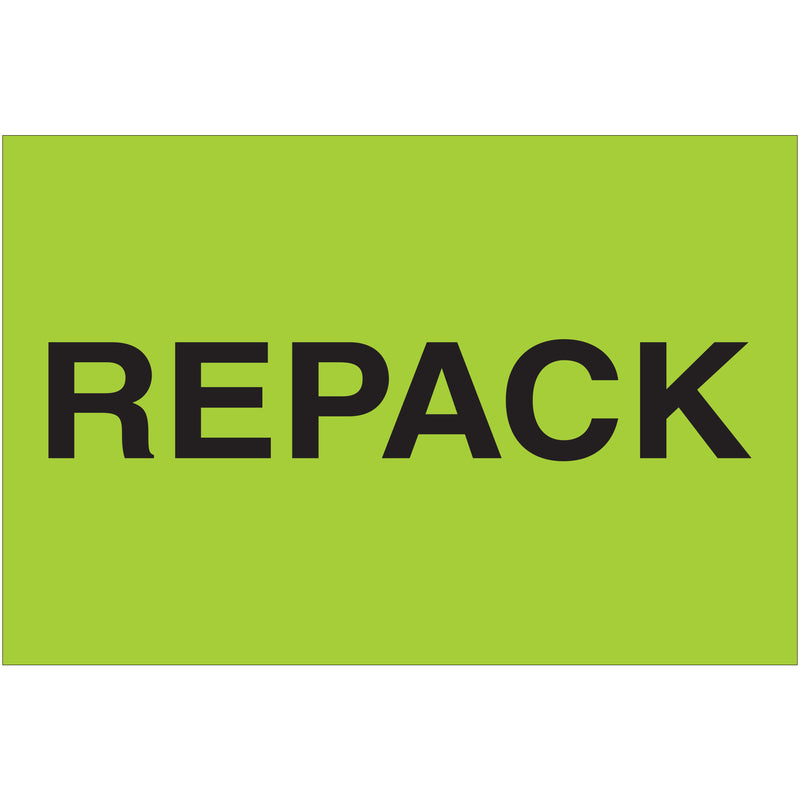 2 x 3" - "Repack" (Fluorescent Green) Labels (DL1613) Roll Of 500