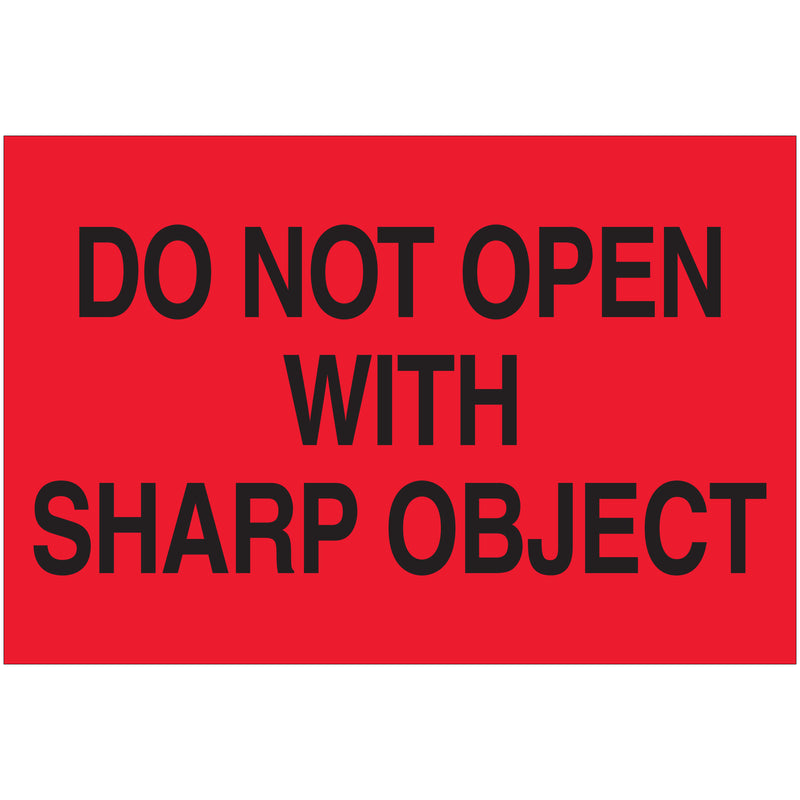 2 x 3" - "Do Not Open with Sharp Object" (Fluorescent Red) Labels, Roll Of 500 Roll Of 500