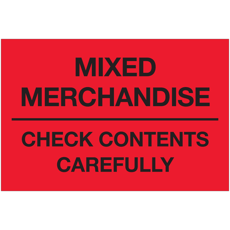 2 x 3" - "Mixed Merchandise - Check Contents Carefully" (Fluorescent Red) Labels (DL1621) Roll Of 500