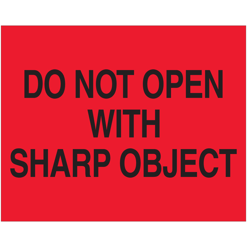 8 x 10" - "Do Not Open with Sharp Object" (Fluorescent Red) Labels (DL1631) Roll Of 250