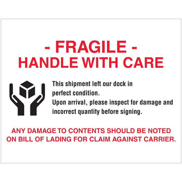 TAPE LOGIC® Labels, "Fragile Handle With Care", 8 x 10", Red/White/Black, 250/Roll (DL1636) Roll Of 250