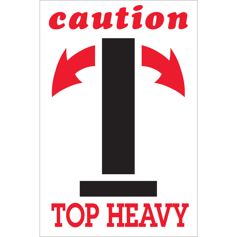 4 x 6" - "Caution - Top Heavy" Arrow Labels (DL1791) Roll Of 500