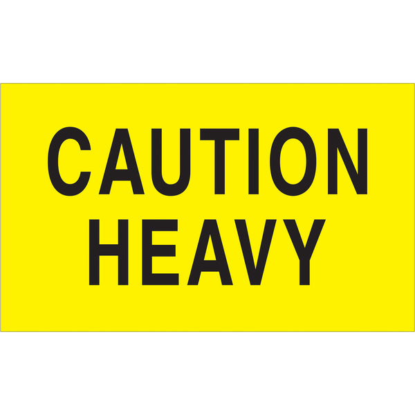 3 x 5" - "Caution - Heavy" (Fluorescent Yellow) Labels, Roll Of 500 Roll Of 500