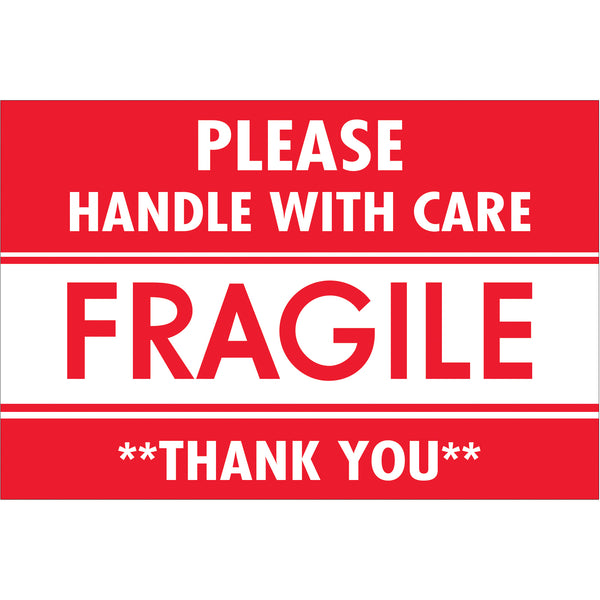 2 x 3" - "Fragile - Handle With Care" Labels (DL2157) Roll Of 500