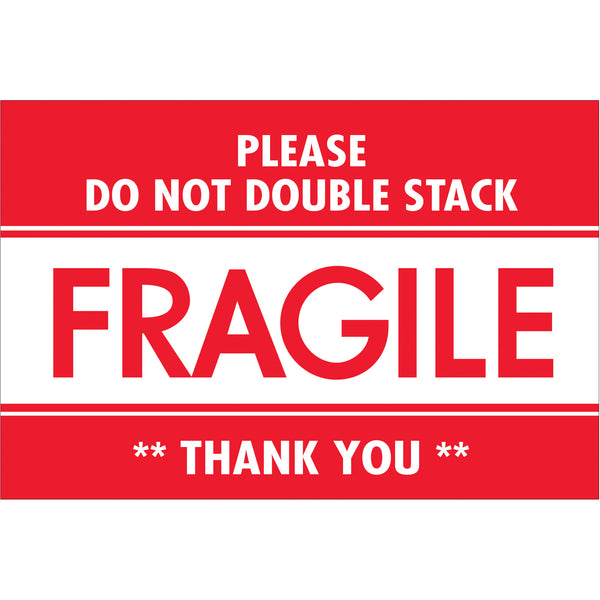 2 x 3" - "Fragile - Do Not Double Stack" Labels (DL2158) Roll Of 500