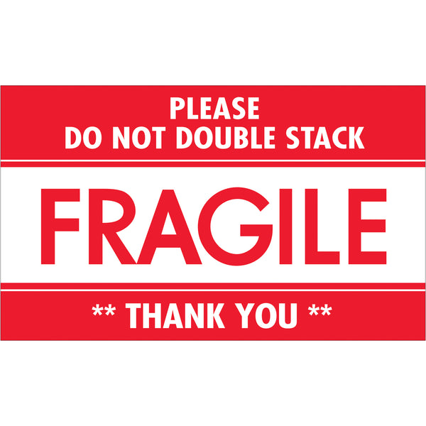 3 x 5" - "Fragile - Do Not Double Stack" Labels (DL2159) Roll Of 500
