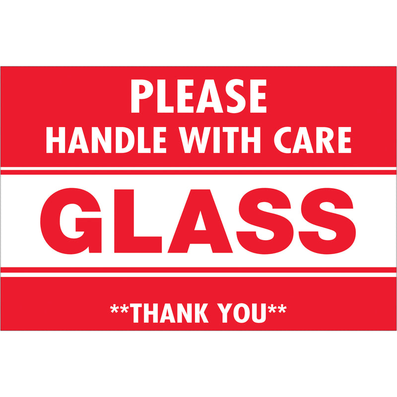 2 x 3" - "Glass - Handle With Care" Labels (DL2164) Roll Of 500