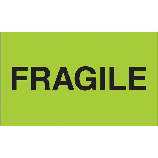 3 x 5" - "Fragile" (Fluorescent Green) Labels, Roll Of 500 Roll Of 500