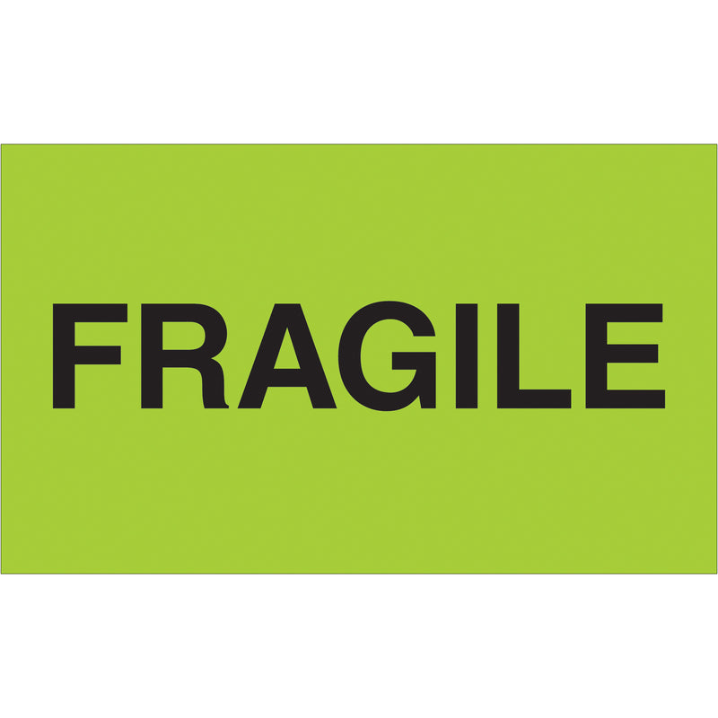 3 x 5" - "Fragile" (Fluorescent Green) Labels, Roll Of 500 Roll Of 500