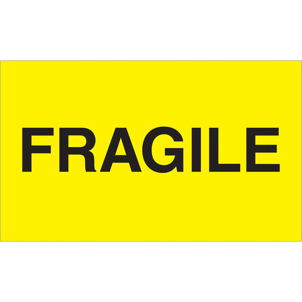 3 x 5" - "Fragile" (Fluorescent Yellow) Labels (DL2422) Roll Of 500