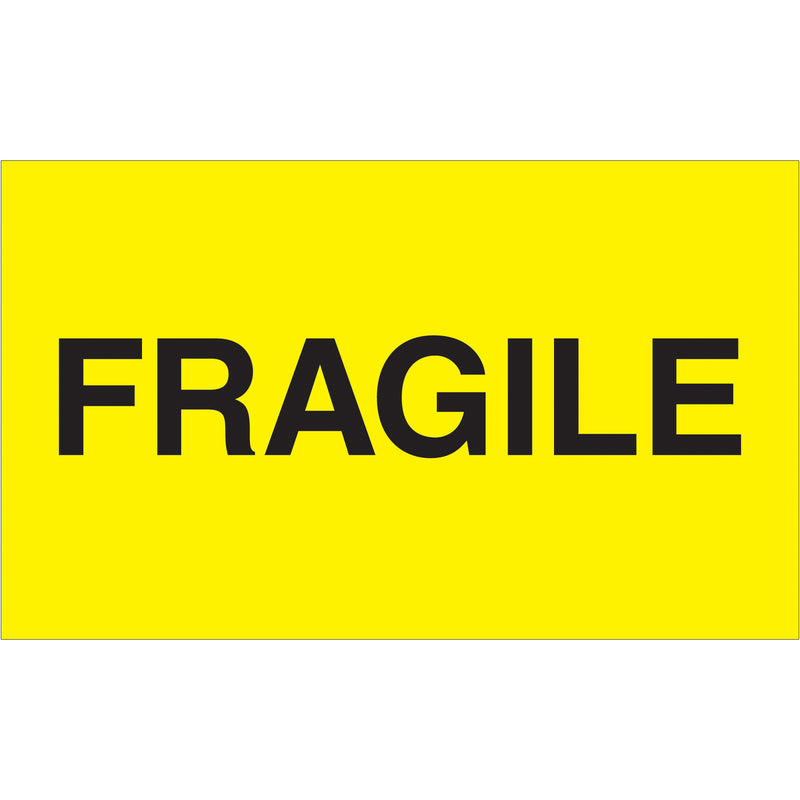 3 x 5" - "Fragile" (Fluorescent Yellow) Labels (DL2422) Roll Of 500