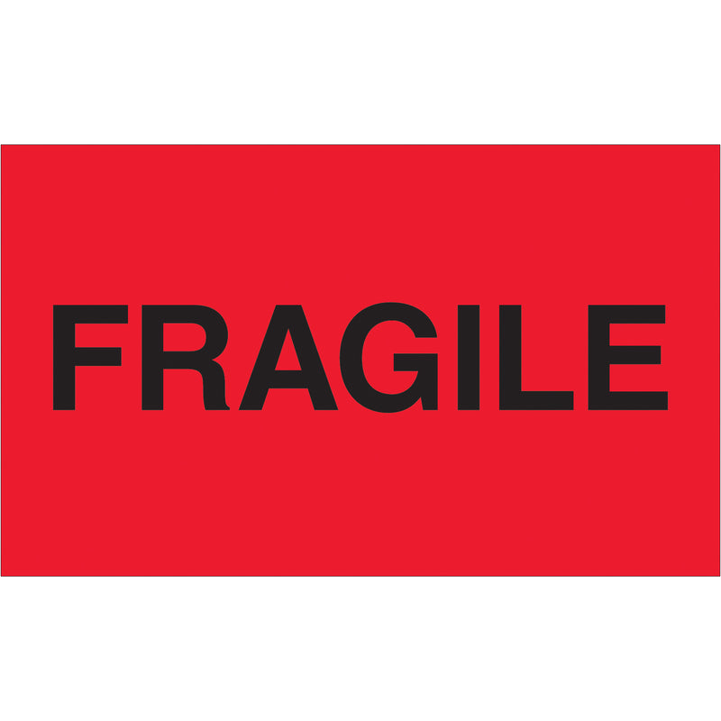 3 x 5" - "Fragile" (Fluorescent Red) Labels (DL2423) Roll Of 500