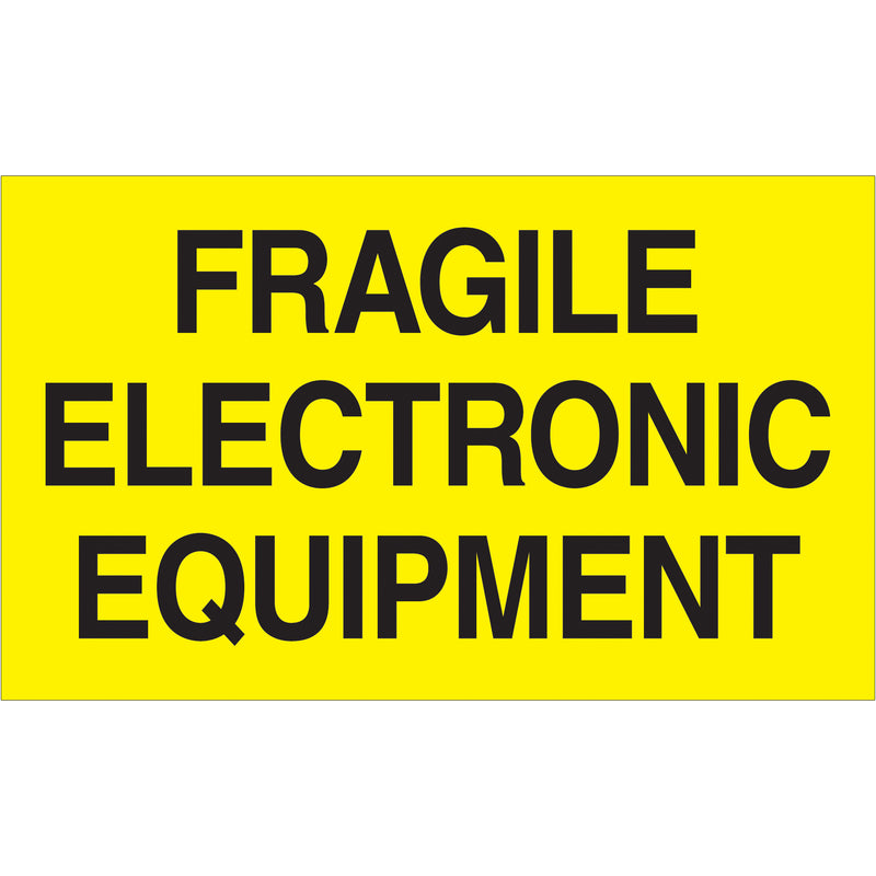 3 x 5" - "Fragile Electronic Equipment" (Fluorescent Yellow) Labels (DL2441) Roll Of 500