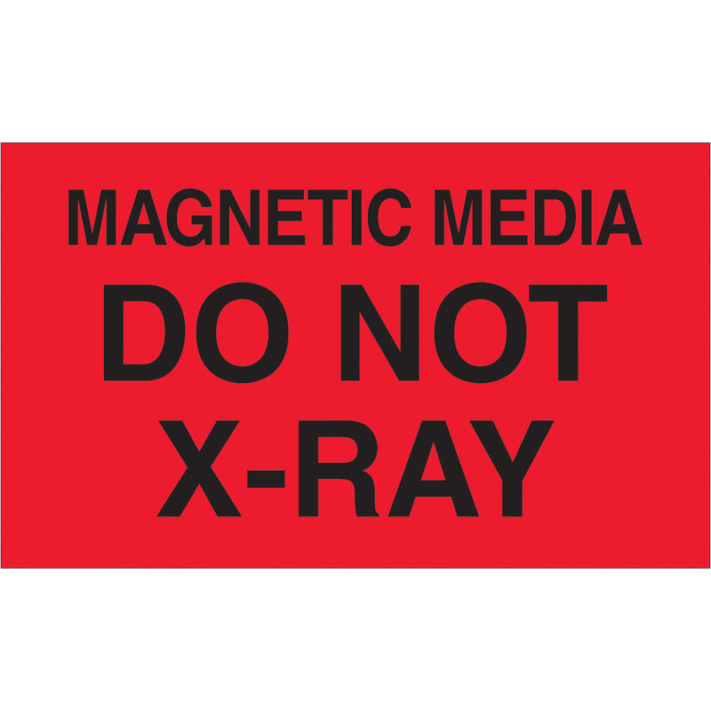 3 x 5" - "Magnetic Media Do Not X-Ray" (Fluorescent Red) Labels (DL2461) Roll Of 500