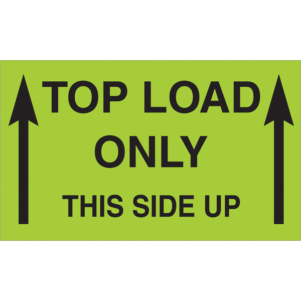 3 x 5" - "Top Load Only - This Side Up" (Fluorescent Green) Labels (DL2701) Roll Of 500