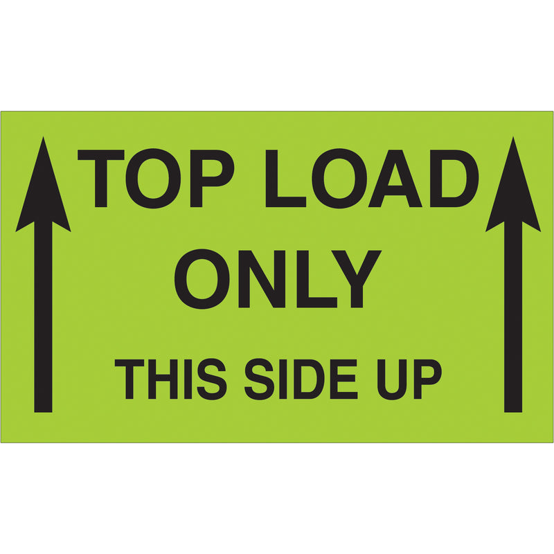 3 x 5" - "Top Load Only - This Side Up" (Fluorescent Green) Labels (DL2701) Roll Of 500