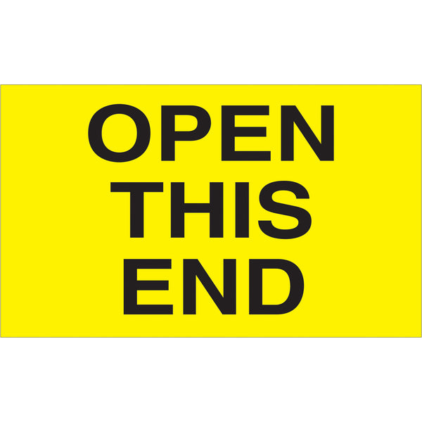 3 x 5" - "Open This End" (Fluorescent Yellow) Labels (DL2761) Roll Of 500