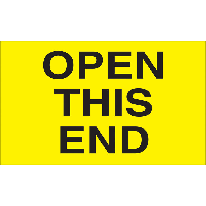 3 x 5" - "Open This End" (Fluorescent Yellow) Labels (DL2761) Roll Of 500