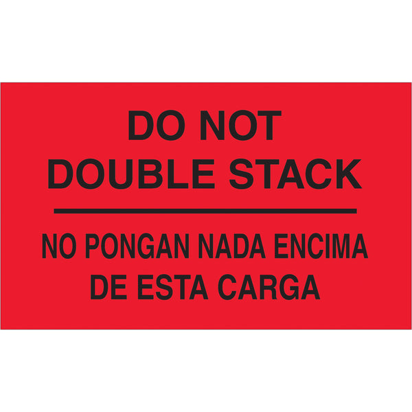 3 x 5" - "No Pongan Nada Encima De Esta Carga" (Fluorescent Red) Bilingual Labels (DL3051) Roll Of 500