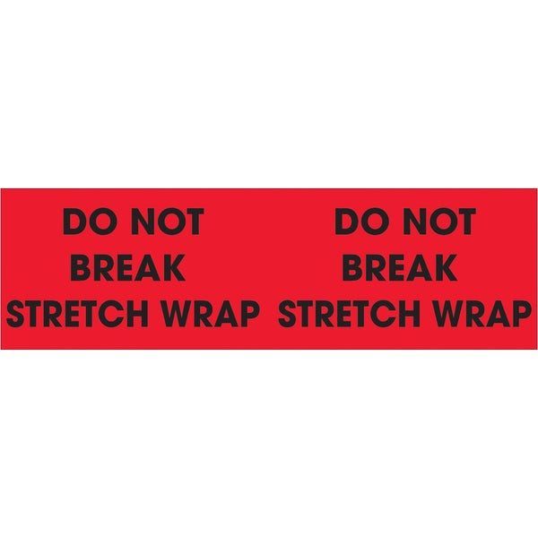 3 x 10" - "Do Not Break Stretch Wrap" (Fluorescent Red) Labels, Roll Of 500 Roll Of 500