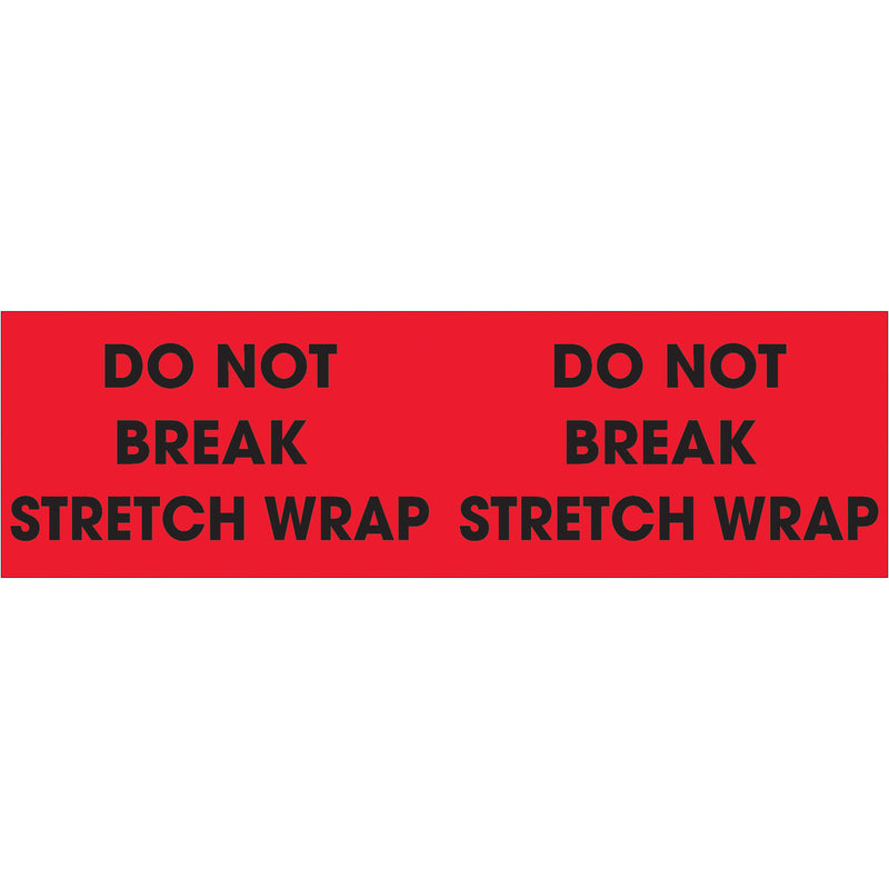 3 x 10" - "Do Not Break Stretch Wrap" (Fluorescent Red) Labels (DL3111) Roll Of 500