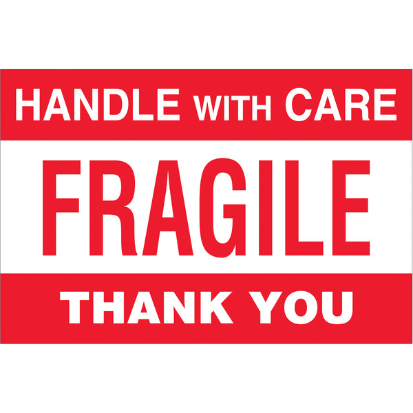 TAPE LOGIC® Labels, "Fragile - Handle With Care", 4" x 6", Red/White, 500/Roll (DL3182) Roll Of 500