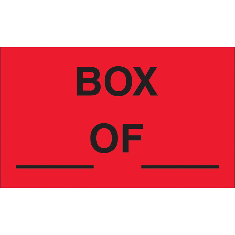 3 x 5" - "Box ___ of ___" (Fluorescent Red) Labels, Roll Of 500 Roll Of 500