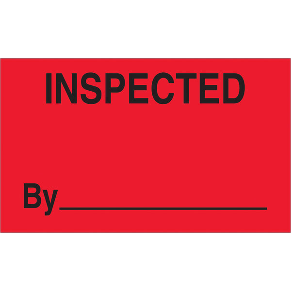 3 x 5" - "Inspected By" (Fluorescent Red) Labels, Roll Of 500 Roll Of 500