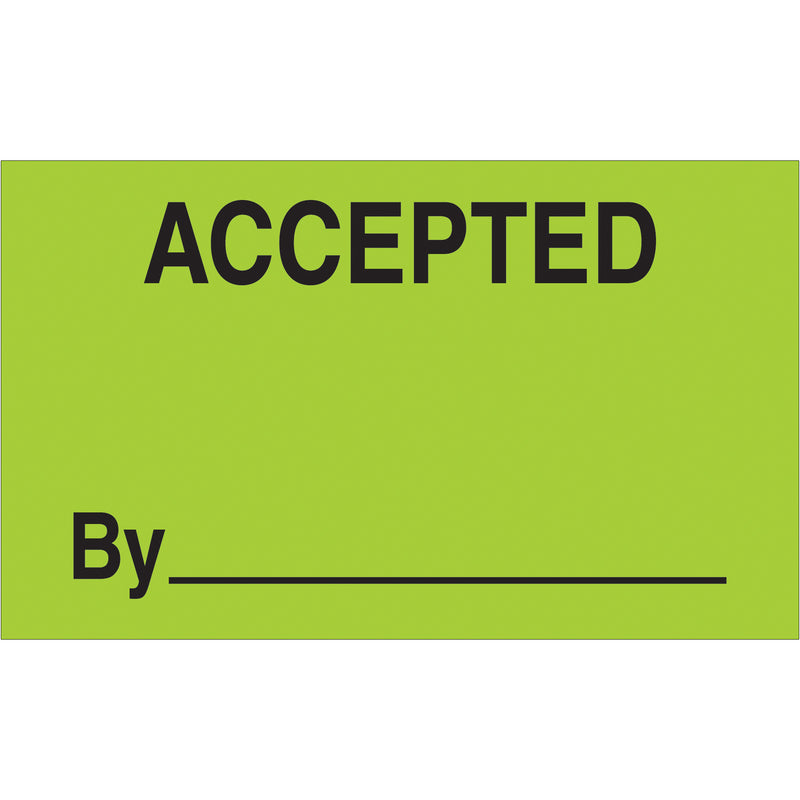 3 x 5" - "Accepted By" (Fluorescent Green) Labels, Roll Of 500 Roll Of 500