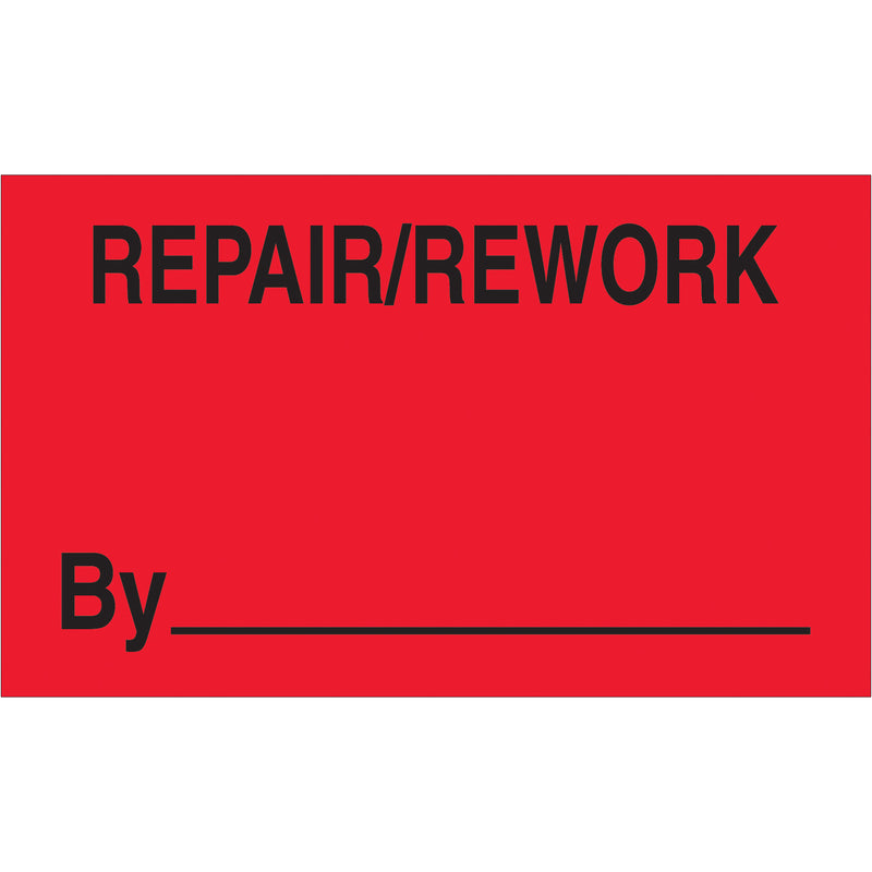 3 x 5" - "Repair/Rework By" (Fluorescent Red) Labels (DL3341) Roll Of 500