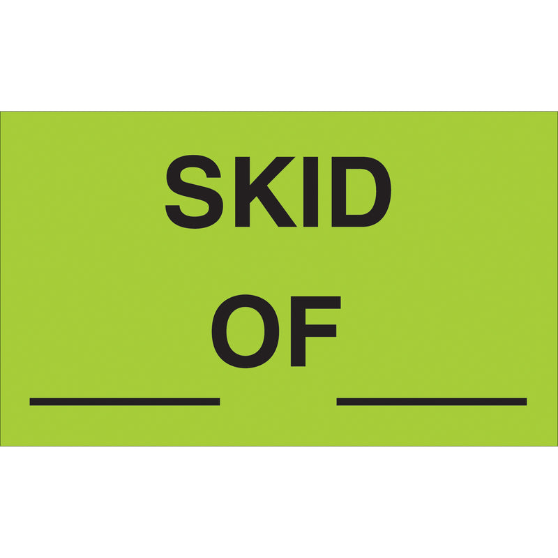3 x 5" - " Skid __ of __" (Fluorescent Green) Labels (DL3371) Roll Of 500
