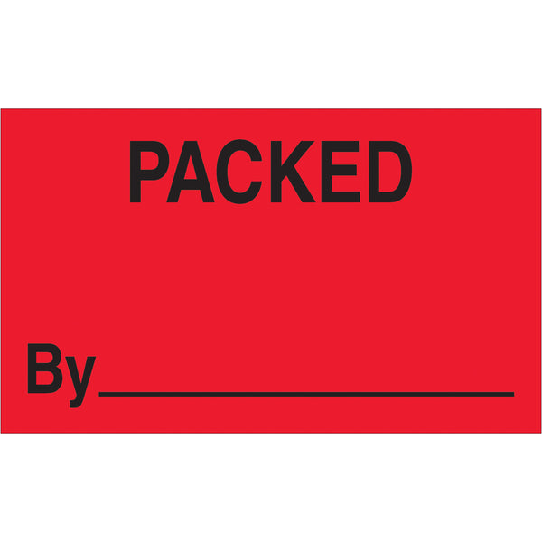 3 x 5" - "Packed By" (Fluorescent Red) Labels, Roll Of 500 Roll Of 500