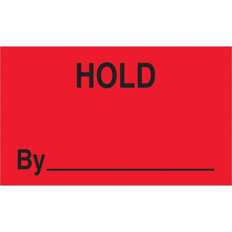 3 x 5" - "Hold By" (Fluorescent Red) Labels, Roll Of 500 Roll Of 500