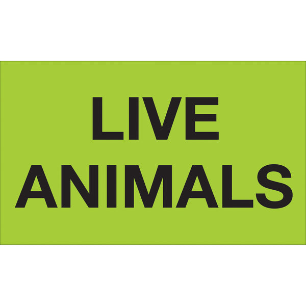 3 x 5" - "Live Animals" (Fluorescent Green) Labels, Roll Of 500 Roll Of 500