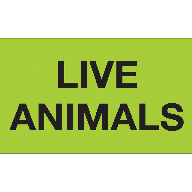 3 x 5" - "Live Animals" (Fluorescent Green) Labels (DL3411) Roll Of 500