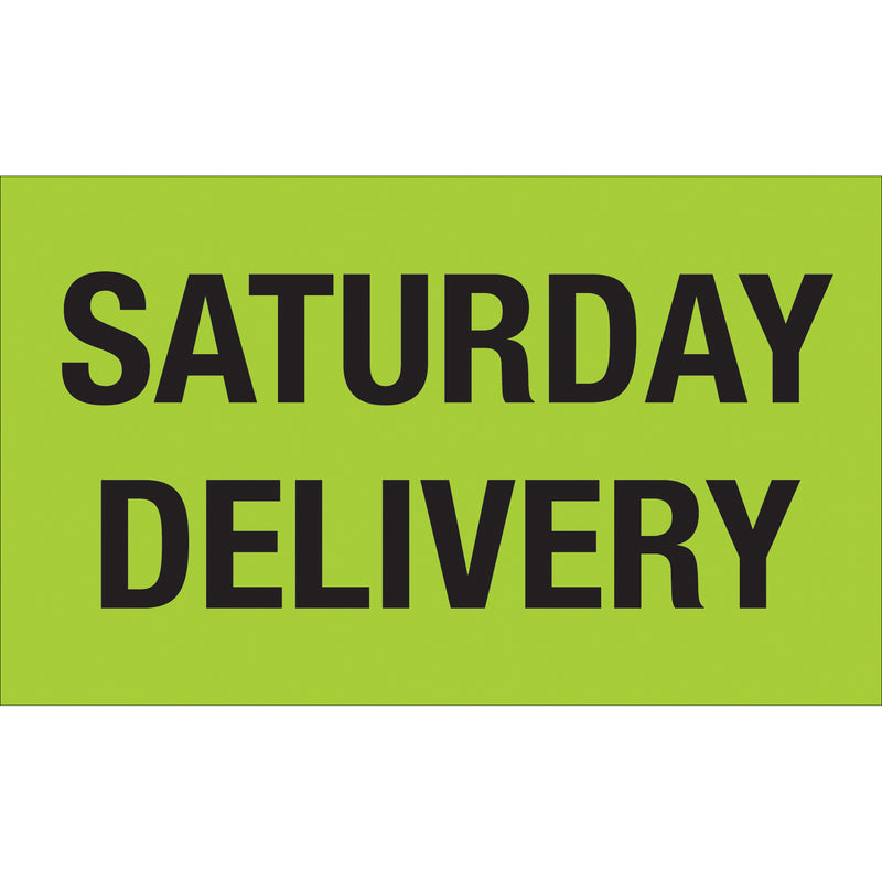 3 x 5" - "Saturday Delivery" (Fluorescent Green) Labels, Roll Of 500 Roll Of 500