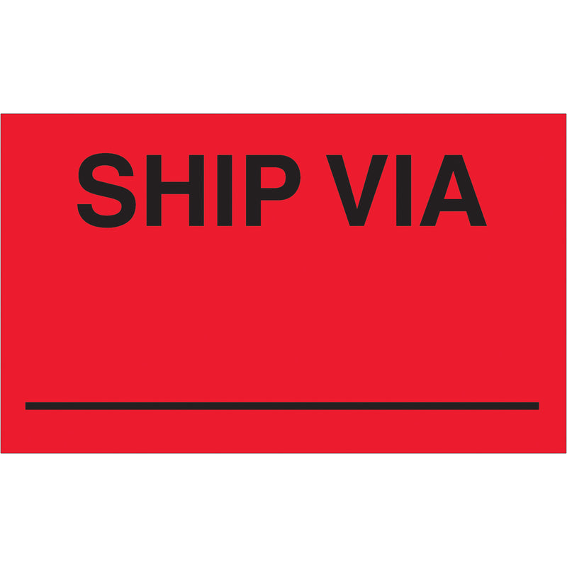 3 x 5" - "Ship Via" (Fluorescent Red) Labels, Roll Of 500 Roll Of 500