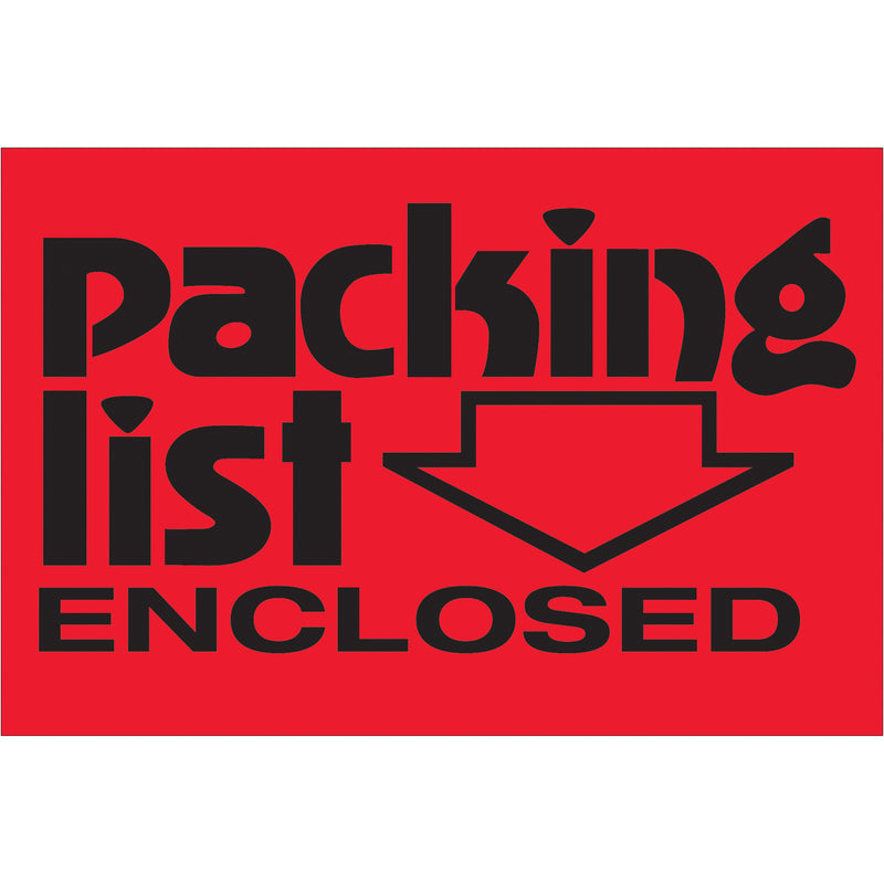 2 x 3" - "Packing List Enclosed" (Fluorescent Red) Labels, Roll Of 500 Roll Of 500