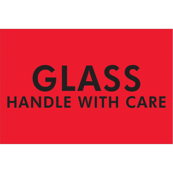 2 x 3" - "Glass - Handle With Care" (Fluorescent Red) Labels, Roll Of 500 Roll Of 500