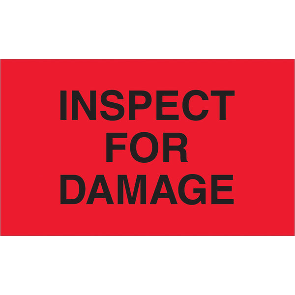 3 x 5" - "Inspect For Damage" (Fluorescent Red) Labels, Roll Of 500 Roll Of 500