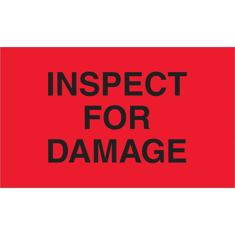 3 x 5" - "Inspect For Damage" (Fluorescent Red) Labels, Roll Of 500 Roll Of 500