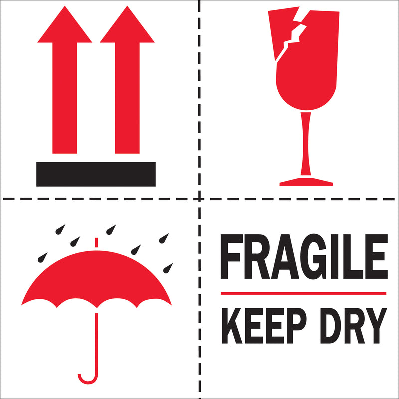 4 x 4" - "Fragile - Keep Dry" Labels (DL4420) Roll Of 500