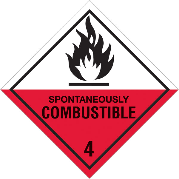 4 x 4" - "Spontaneously Combustible - 4" Labels, Roll Of 500 Roll Of 500