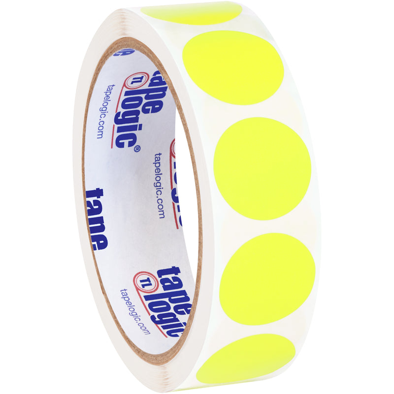 1" Fluorescent Yellow Inventory Circle Labels, Roll Of 500 Roll Of 500