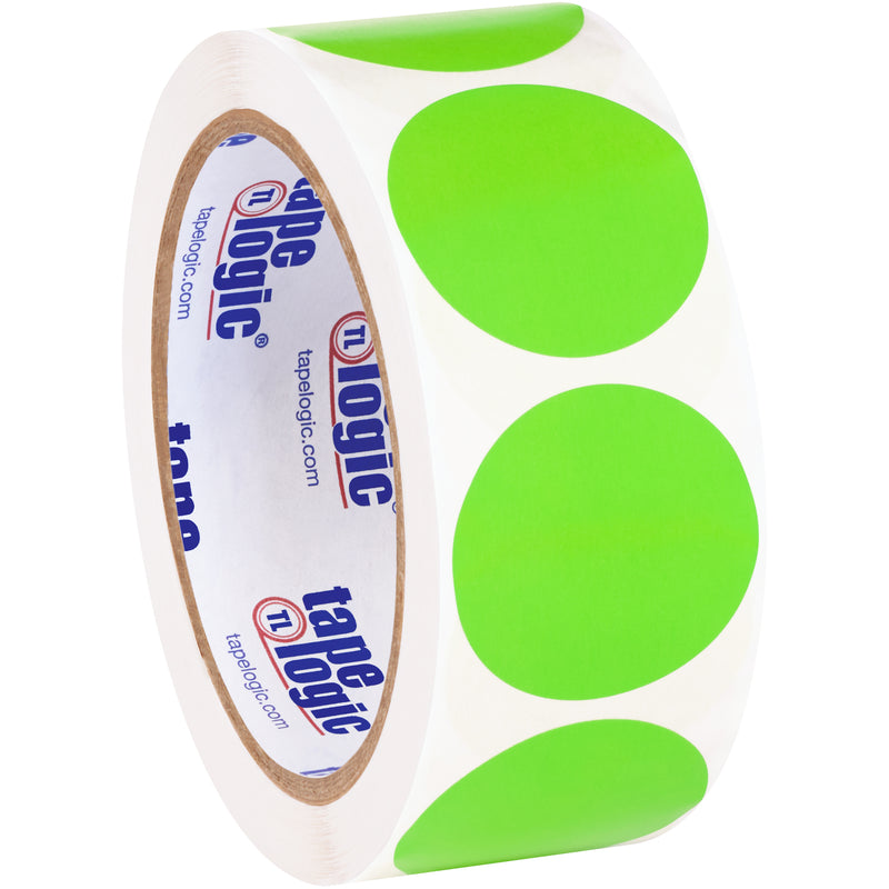 1 1/2" Fluorescent Green Inventory Circle Labels, Roll Of 500 Roll Of 500