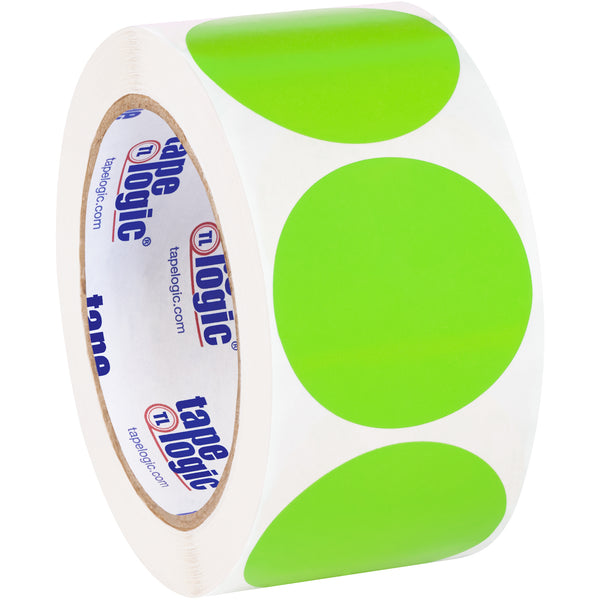 2" Fluorescent Green Inventory Circle Labels, Roll Of 500 Roll Of 500