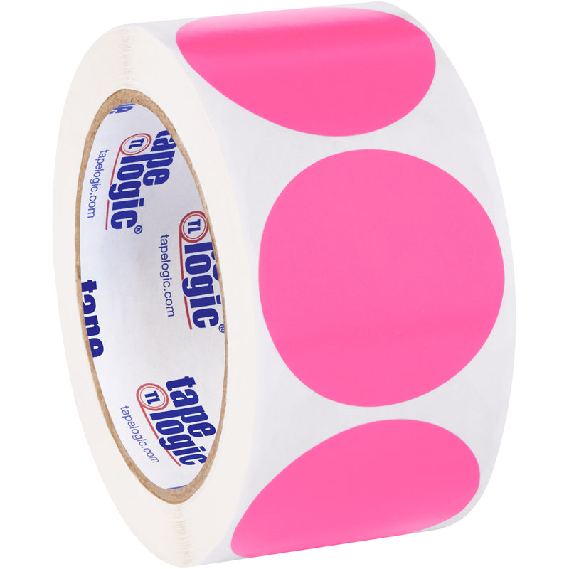 2" Fluorescent Pink Inventory Circle Labels, Roll Of 500 Roll Of 500