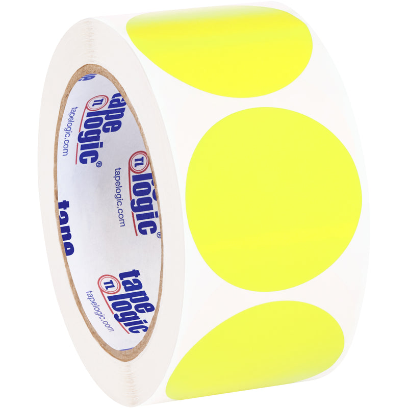 2" Fluorescent Yellow Inventory Circle Labels, Roll Of 500 Roll Of 500