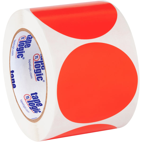 3" Fluorescent Red Inventory Circle Labels, Roll Of 500 Roll Of 500