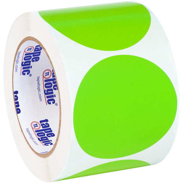 3" Fluorescent Green Inventory Circle Labels, Roll Of 500 Roll Of 500